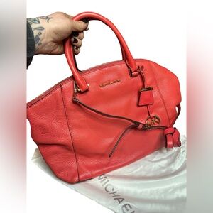 NEW MICHAEL Michael Kors Red Leather Riley Top Handle Bag